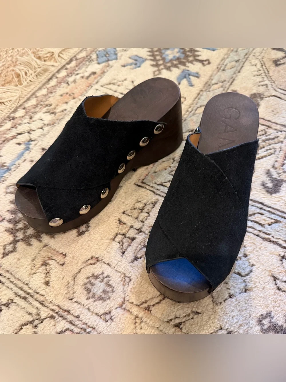 Ganni Black Suede Platform Clog Sandals, 40